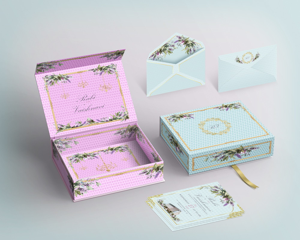 Дизайн, полиграфия, упаковка для подарочных сертификатов на свадьбу. Дизайнерское оформление свадебного пригласительного листа и конверта.